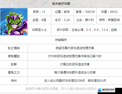 圣斗士星矢重生莎尔娜技能及获取图鉴